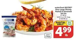 Albertsons waterfront BISTRO Raw Large Shrimp Peeled & Deveined Tall On offer