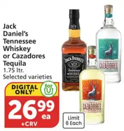 Albertsons Jack Daniel's Tennessee Whiskey or Cazadores Tequila 1.75 ltr offer