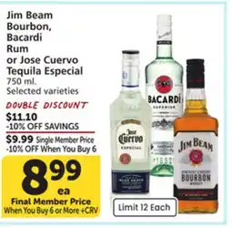 Albertsons Jim Beam Bourbon, Bacardi Rum or Jose Cuervo Tequila Especial offer