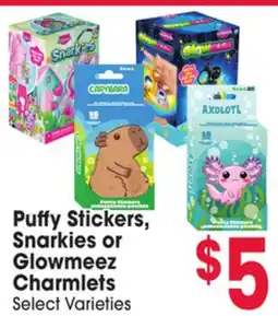 Jewel-Osco Puffy Stickers, Snarkies or Glowmeez Charmlets offer