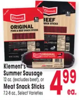 Jewel-Osco Klement's Summer Sausage 12 oz. or Meat Snack Sticks 7.2-8 oz offer