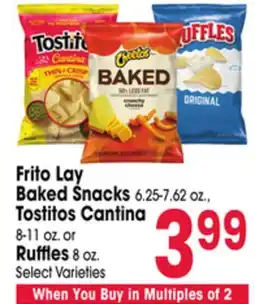 Jewel-Osco Frito Lay Baked Snacks 6.25-7.62 oz., Tostitos Cantina 8-11 oz. or Ruffles 8 oz offer