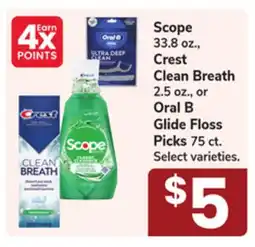 Jewel-Osco Scope 33.8 oz., Crest Clean Breath 2.5 oz., or Oral B Glide Floss Picks 75 ct offer