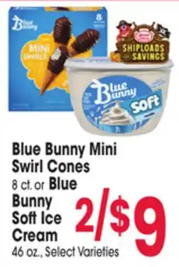 Jewel-Osco Blue Bunny Mini Swirl Cones 8 ct. or Blue Bunny Soft Ice Cream offer