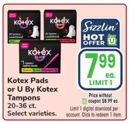 Jewel-Osco Kotex Pads or U By Kotex Tampons offer