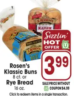 Jewel-Osco Rosen's Klassic Buns 8 ct. or Rye Bread 16 oz offer