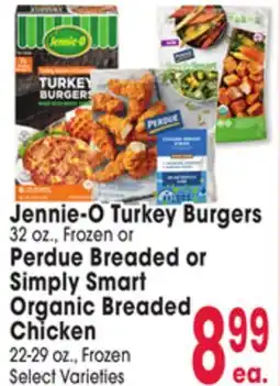 Jewel-Osco Jennie-O Turkey Burgers 32 oz., Frozen or Perdue Breaded or Simply Smart Organic Breaded Chicken offer