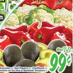 Jewel-Osco Hass Avocados ea., Red Peppers ea., Cauliflower lb., Tomatoes on the Vine or Beefsteak Tomatoes lb offer