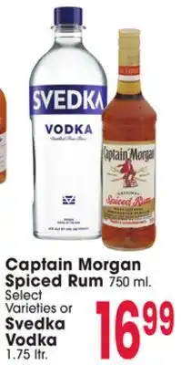Jewel-Osco Captain Morgan Spiced Rum 750 ml. or Svedka Vodka 1.75 ltr offer