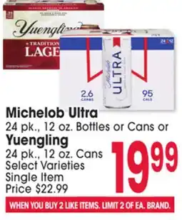 Jewel-Osco Michelob Ultra 24 pk., 12 oz. Bottles or Cans or Yuengling 24 pk., 12 oz. Cans offer