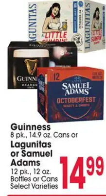 Jewel-Osco Guinness 8 pk., 14.9 oz. Cans or Lagunitas or Samuel Adams 12 pk., 12 oz. Bottles or Cans offer