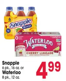 Jewel-Osco Snapple 6 pk., 16 oz. or Waterloo 8 pk., 12 oz offer
