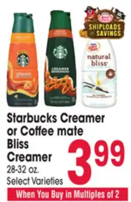 Jewel-Osco Starbucks Creamer or Coffee mate Bliss Creamer offer