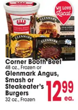 Jewel-Osco Corner Booth Beef 48 oz., Frozen or Glenmark Angus, Smash or Steakeater's Burgers offer