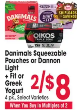 Jewel-Osco Danimals Squeezable Pouches or Dannon Light + Fit or Greek Yogurt offer