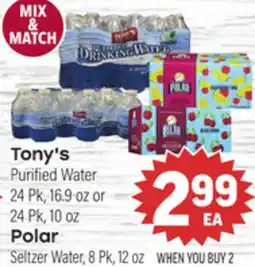 Tony’s Fresh Market Tony's Purified Water, Polar Seltzer Water offer
