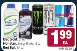 Tony’s Fresh Market Electrolit, 21 Oz Monster, Energy Drinks, 16 oz Red Bull, 8.4 oz offer