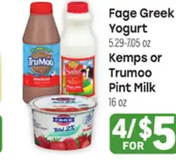 Tony’s Fresh Market Fage Greek Yogurt 5.29-7.05oz, Kemps or Trumoo Pint Milk 16oz offer