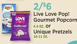 Heinen's Live Love Pop! Gourmet Popcorn 4.4 OZ or Unique Pretzels 10-11 OZ offer