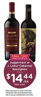 Mariano's Juggernaut or J. Lohr Cabernet Sauvignon offer