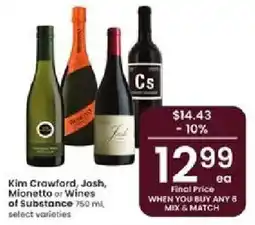 Albertsons Kim Crawford, Josh, Mionetto or Wines of Substance offer