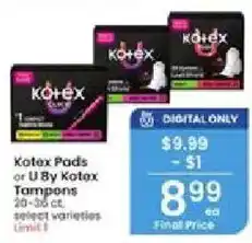 Albertsons Kotex Pads or U By Kotex Tampons offer