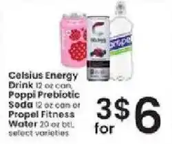 Albertsons Celsius Energy Drink, Poppi Prebiotic Soda, Propel Fitness Water offer