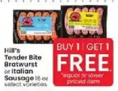 Albertsons Hill's Tender Bite Bratwurst or Italian Sausage offer