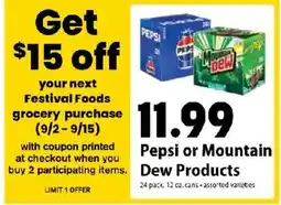 Festival Foods Pepsi or Mountain Dew Products offer