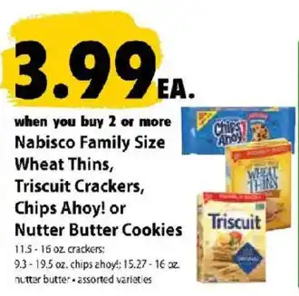 Nabisco Family Size Wheat Thins, Triscuit Crackers, Chips Ahoy! or Nutter Butter Cookies