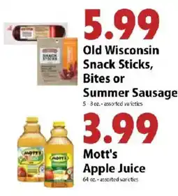 Festival Foods Old Wisconsin Snack Sticks, Bites or Summer Sausage offer