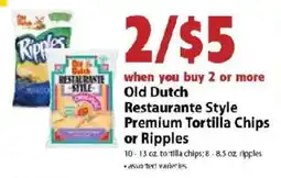 Festival Foods Old Dutch Restaurante Style Premium Tortilla Chips or Ripples offer