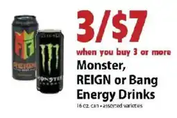 Festival Foods Monster Reign or Bang Energy Drinks offer