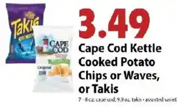 Festival Foods Cape Cod Kettle Cooked Potato Chips or Waves, or Takis offer