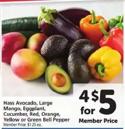 Safeway Hass Avocado, Large Mango, Eggplant, Cucumber, Red, Orange, Yellow or Green Bell Pepper offer