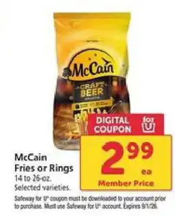 Safeway McCain Fries or Rings offer