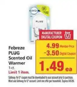 Safeway Febreze PLUG Scented Oil Warmer offer