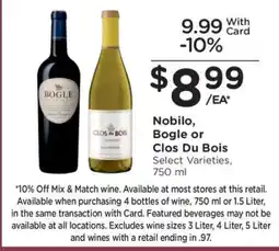 Kroger Nobilo, Bogle or Clos Du Bois offer