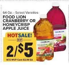 Food Lion Food Lion Cranberry or Honeycrisp Apple Juice offer