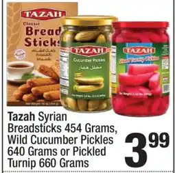 Super King Markets Tazah Syrian Breadsticks 454 Grams, Wild Cucumber Pickles 640 Grams or Pickled Turnip 660 Grams offer