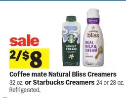 Meijer Coffee mate Natural Bliss Creamers or Starbucks Creamers offer
