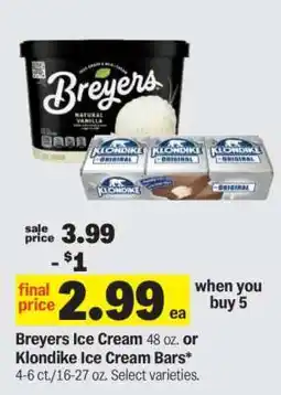 Meijer Breyers Ice Cream or Klondike Ice Cream Bars offer