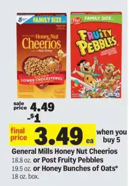Meijer General Mills Honey Nut Cheerios, Post Fruity Pebbles, Honey Bunches of Oats offer