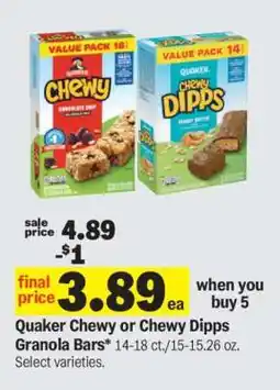 Meijer Quaker Chewy or Chewy Dipps Granola Bars offer