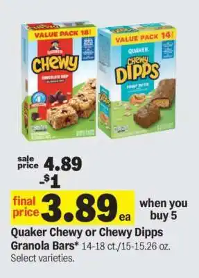 Meijer Quaker Chewy or Chewy Dipps Granola Bars offer