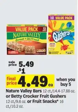 Meijer Nature Valley Bars or Betty Crocker Fruit Gushers or Fruit Snacks offer
