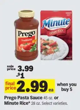 Meijer Prego Pasta Sauce or Minute Rice offer