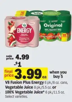Meijer V8 Fusion Plus Energy, Vegetable Juice, or 100% Vegetable Juice offer