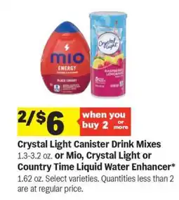 Meijer Crystal Light Canister Drink Mixes or Mio, Crystal Light or Country Time Liquid Water Enhancer offer