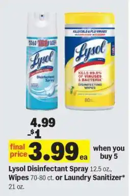 Meijer Lysol Disinfectant Spray, Wipes or Laundry Sanitizer offer